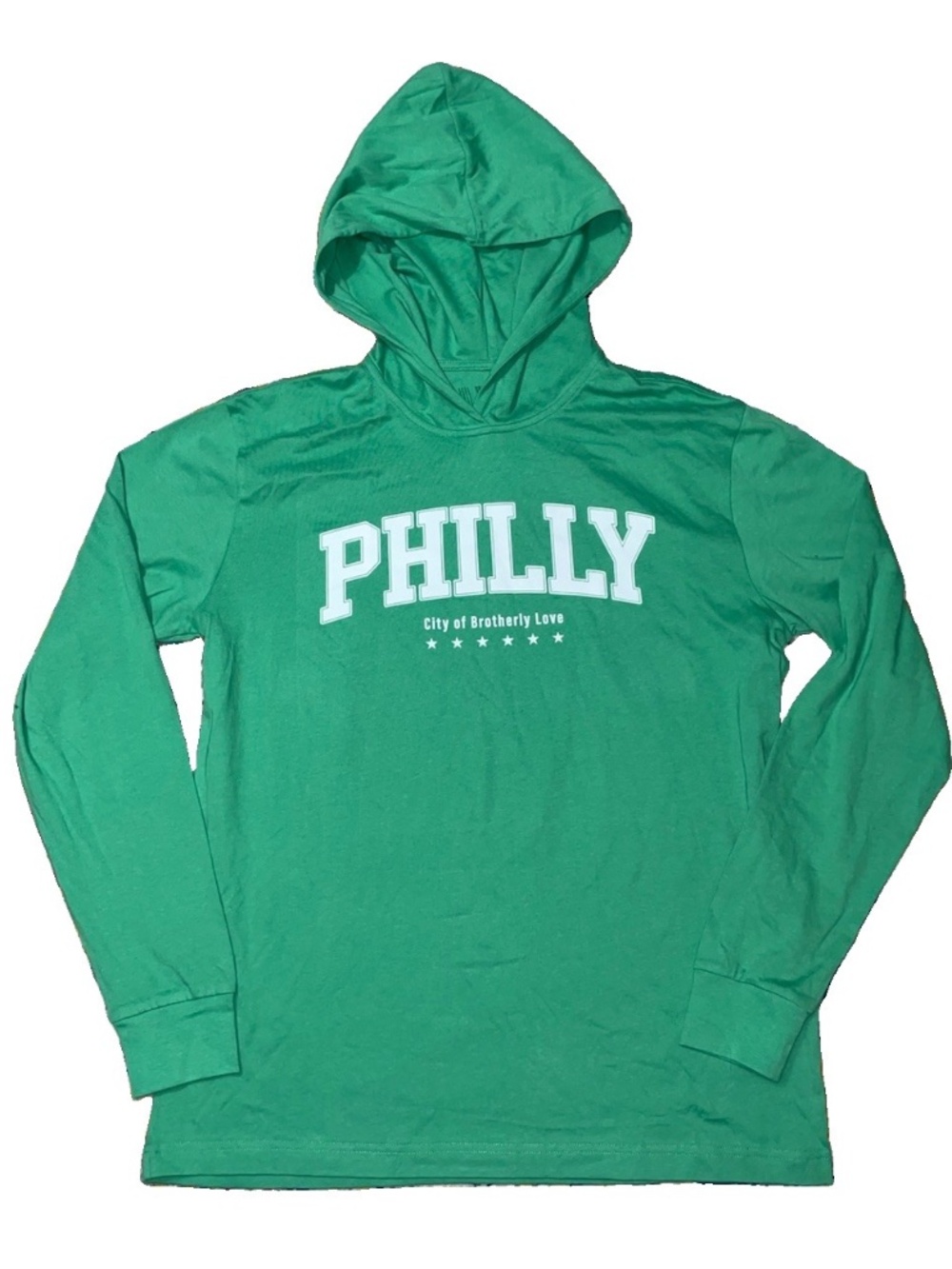 Philadelphia 'City Of Brotherly Love' Hoodie T Shirt M Organic Cotton L/S Green
